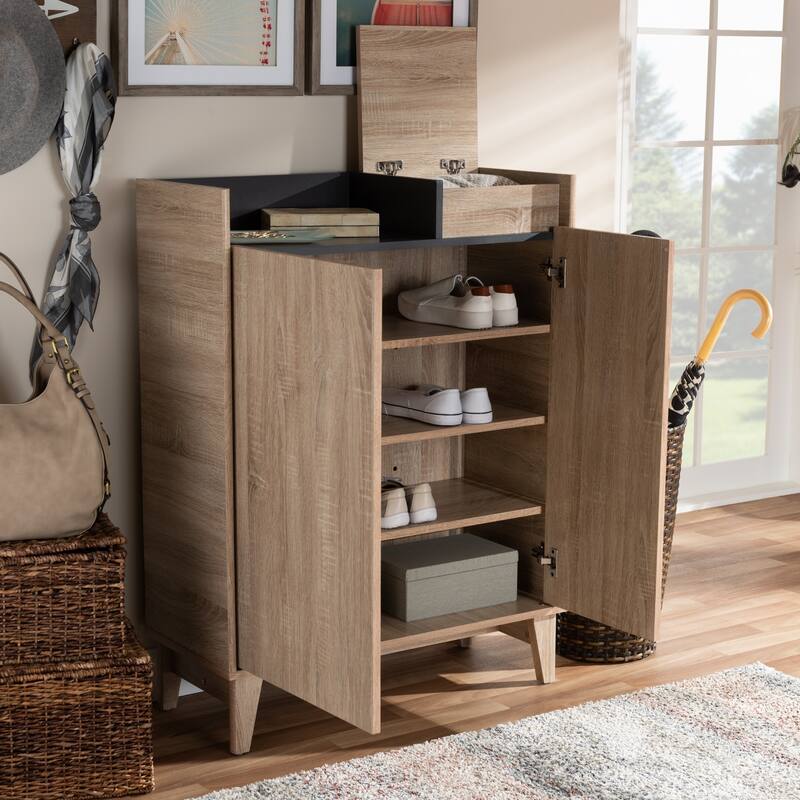 Mid-Century Two-Tone Shoe Cabinet with Drawer