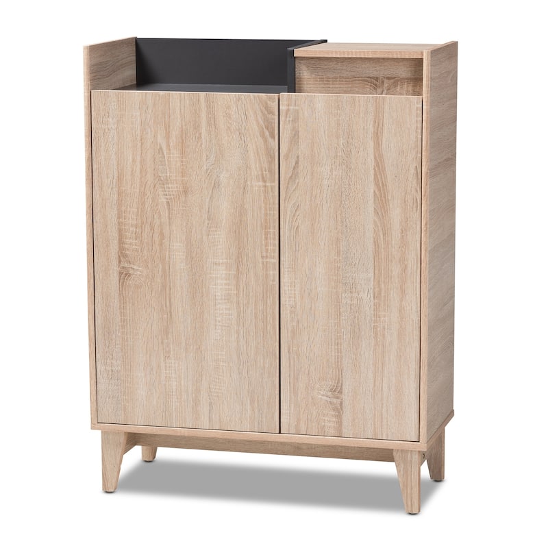 Mid-Century Two-Tone Shoe Cabinet with Drawer - N/A