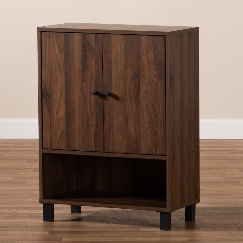 Modern and Contemporary Walnut Brown 2-Door Shoe Storage Cabinet