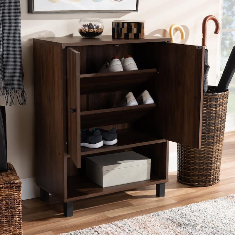 Modern and Contemporary Walnut Brown 2-Door Shoe Storage Cabinet