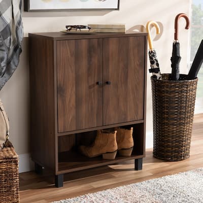 Modern and Contemporary Walnut Brown 2-Door Shoe Storage Cabinet