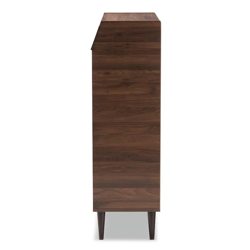 Mid-Century Walnut Brown 2-Door Shoe Storage Cabinet