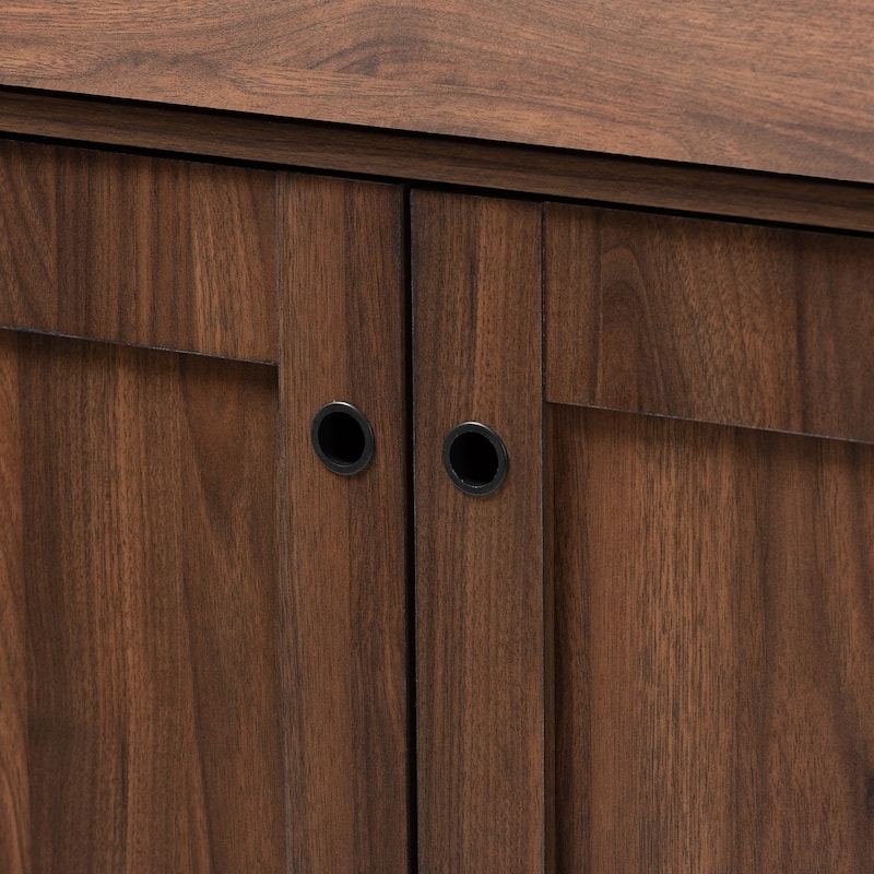 Mid-Century Walnut Brown 2-Door Shoe Storage Cabinet