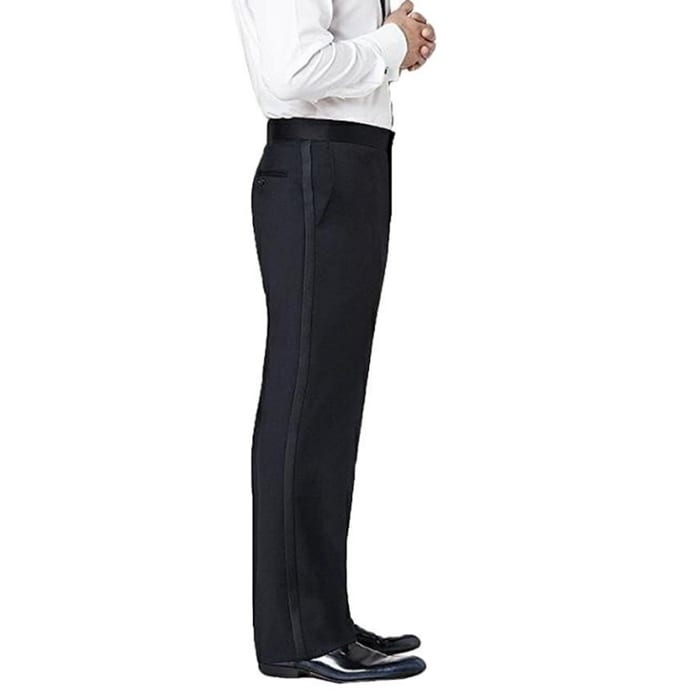 black tuxedo pants with white stripe