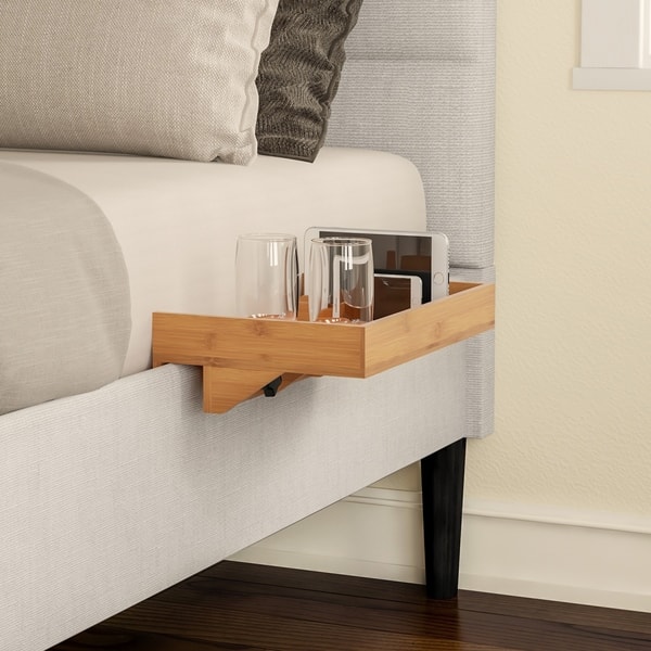 slide 1 of 5, Bedside Shelf- Eco-friendly Bamboo Modern Clamp-on Floating Tray by Lavish Home