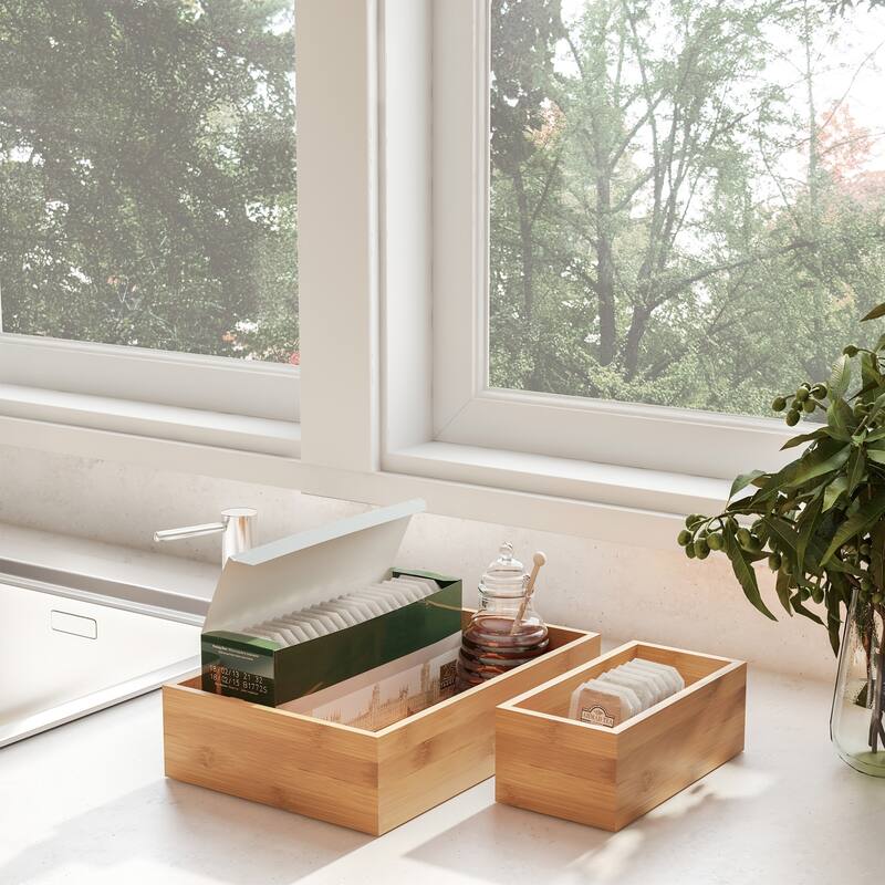 Bamboo Drawer Organizer - 5-Compartment Modular Box Set by Lavish Home (Natural Finish)