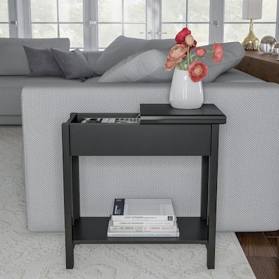 Flip Top End Table-Slim Side Console with Hidden Hinged Storage Compartment and Lower Shelf-Great by Lavish Home