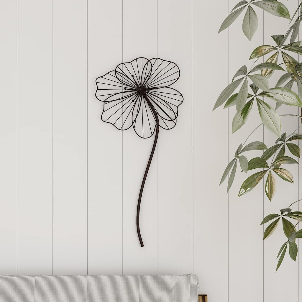 Wall Decor-Rustic Metal Wire Stemmed Flower Sculpture Hanging Accent Art by Lavish Home (Brown)