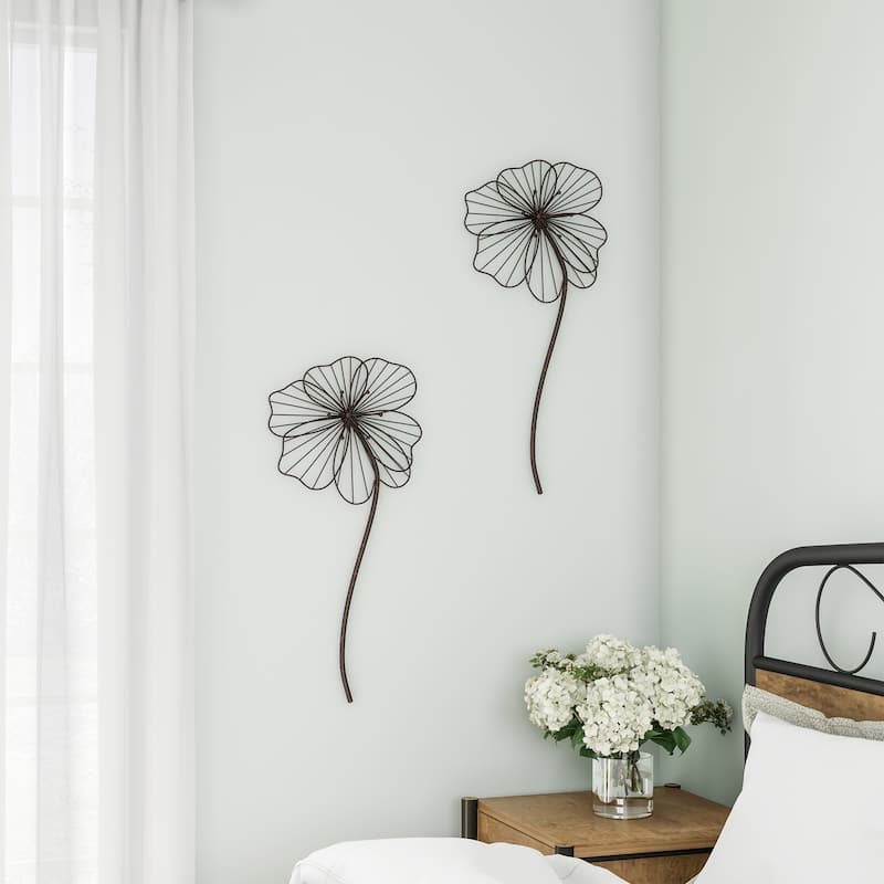 Wall Decor-Rustic Metal Wire Stemmed Flower Sculpture Hanging Accent Art by Lavish Home (Brown)