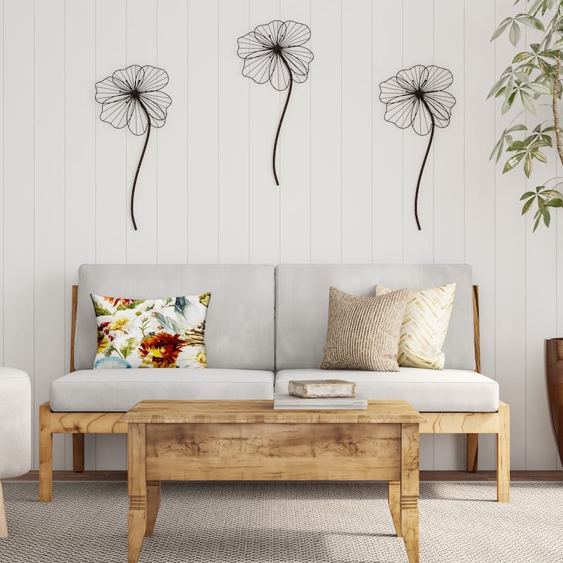 Wall Decor-Rustic Metal Wire Stemmed Flower Sculpture Hanging Accent Art by Lavish Home (Brown)