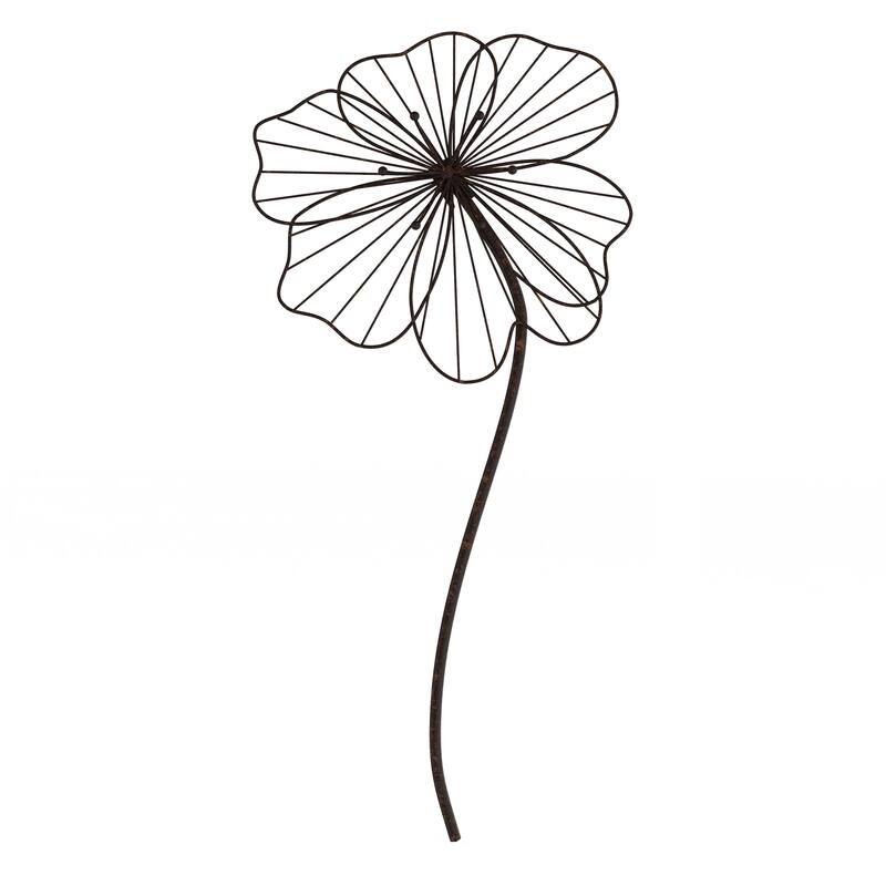 Wall Decor-Rustic Metal Wire Stemmed Flower Sculpture Hanging Accent Art by Lavish Home (Brown)