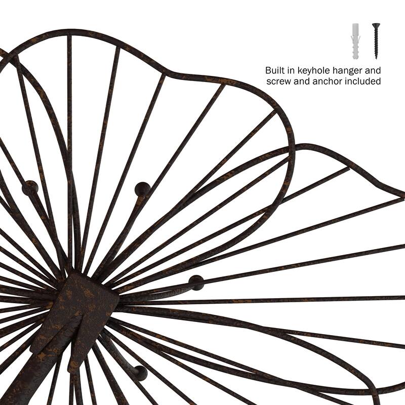 Wall Decor-Rustic Metal Wire Stemmed Flower Sculpture Hanging Accent Art by Lavish Home (Brown)