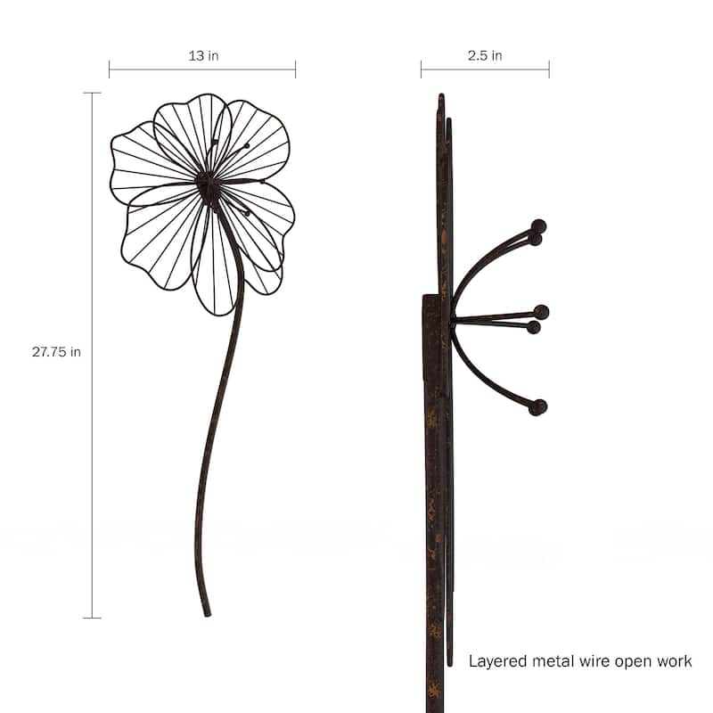 Wall Decor-Rustic Metal Wire Stemmed Flower Sculpture Hanging Accent Art by Lavish Home (Brown)