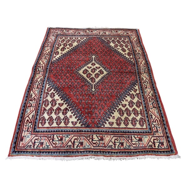 Shahbanu Rugs Vintage Persian Sarouk Mir Pure Wool Hand-Knotted Oriental Rug (3'7" x 5'2") - 3'7" x 5'2"