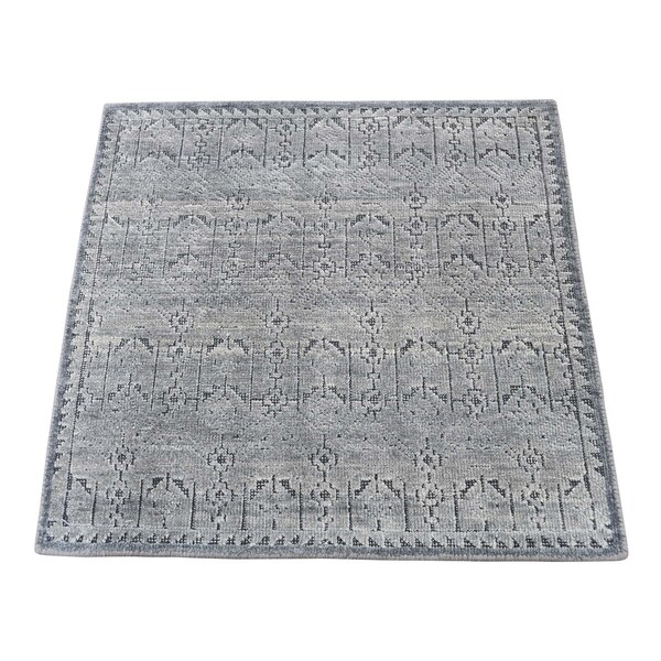 Shahbanu Rugs Silk With OXidized Wool Hand-Knotted Oriental Sample Rug (2'0" x 2'1") - 2'0" x 2'1"