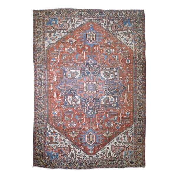 Shahbanu Rugs Antique Persian Serapi Heriz Exc Cond Hand Knotted Oversize Rug (11'1" x 15'9") - 11'1" x 15'9"