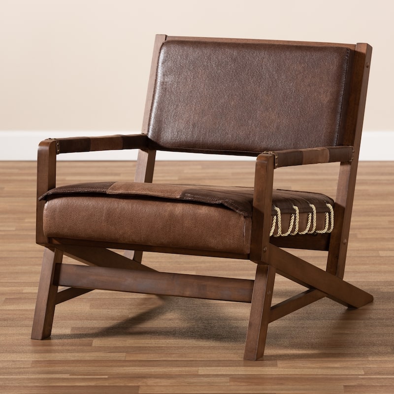 Rustic Brown Faux Leather Lounge Chair