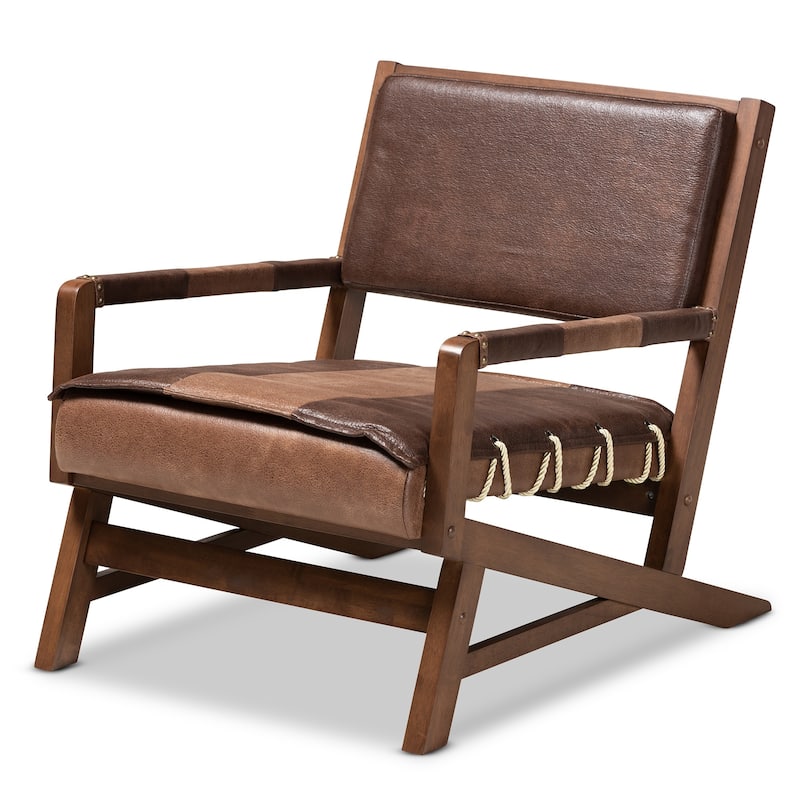 Rustic Brown Faux Leather Lounge Chair - N/A
