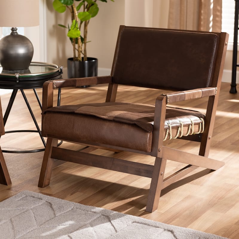 Rustic Brown Faux Leather Lounge Chair