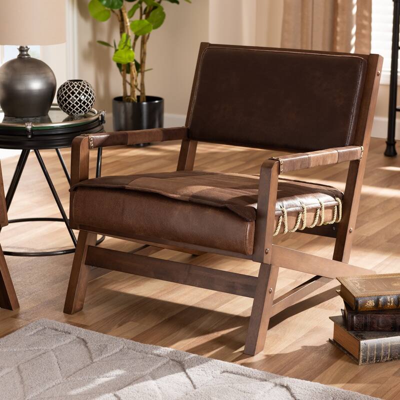 Rustic Brown Faux Leather Lounge Chair