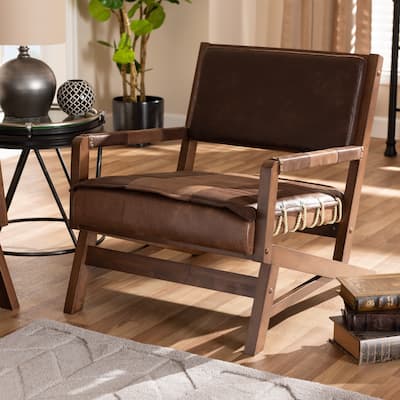 Rustic Brown Faux Leather Lounge Chair