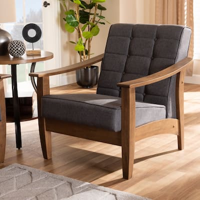 Mid-Century Gray Fabric Lounge Chair