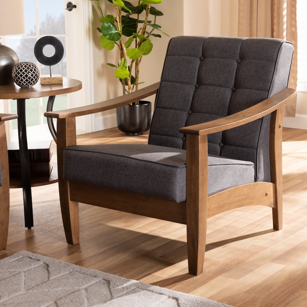 Mid-Century Gray Fabric Lounge Chair