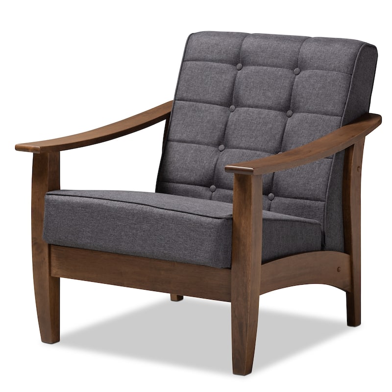 Mid-Century Gray Fabric Lounge Chair - N/A