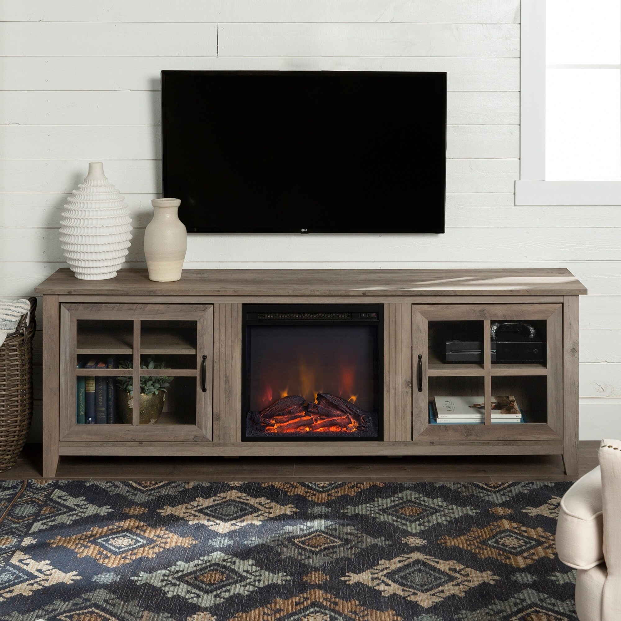 Shop Copper Grove Dornbirn 70 Inch Glass Door Fireplace Tv Console