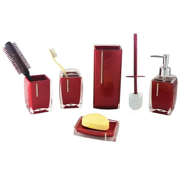 Bathroom Set 6 Piece Storage Deep Elegant Red W Crystal Bathroom Set 6 Piece Storage