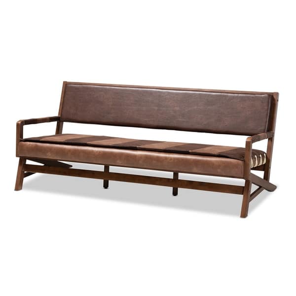 slide 3 of 10, Baxton Studio Rustic Brown Faux Leather Sofa N/A