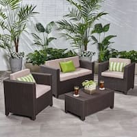 Waverly Outdoor 4 Seater Faux Wicker Chat Set with Cushions by Christopher Knight Home
