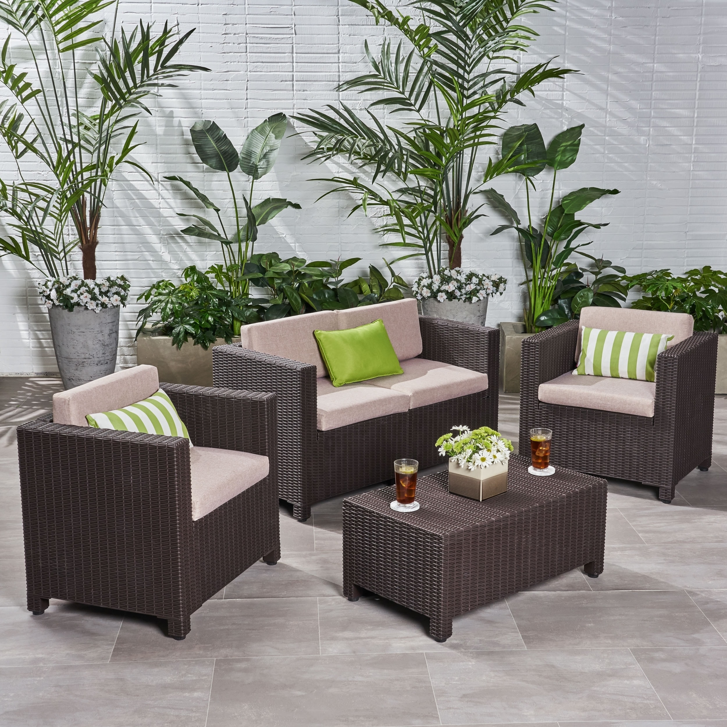Shop Waverly Outdoor 4 Seater Faux Wicker Chat Set With Cushions