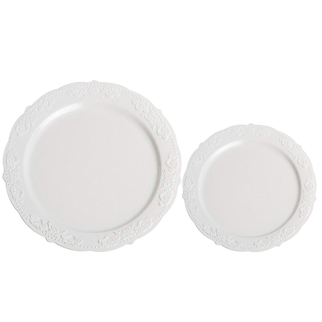 Party Joy 200 Piece Royale Plastic Plate Set 100 Salad Plates 100 Dinner Plates Heavy Duty Premium Plastic Plates White Overstock 27165902
