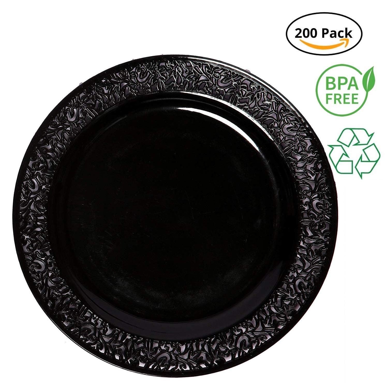 Party Joy 200 Piece Plastic Salad Plate Set Lace Collection Heavy Duty Premium Plastic Plates Black Overstock 27166155