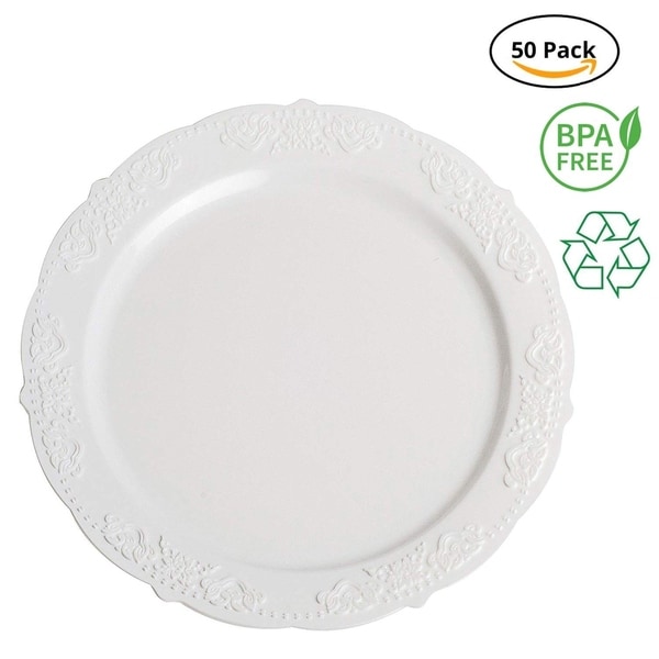 Party Joy 10" Royale White Plastic Plates, Pack of 50
