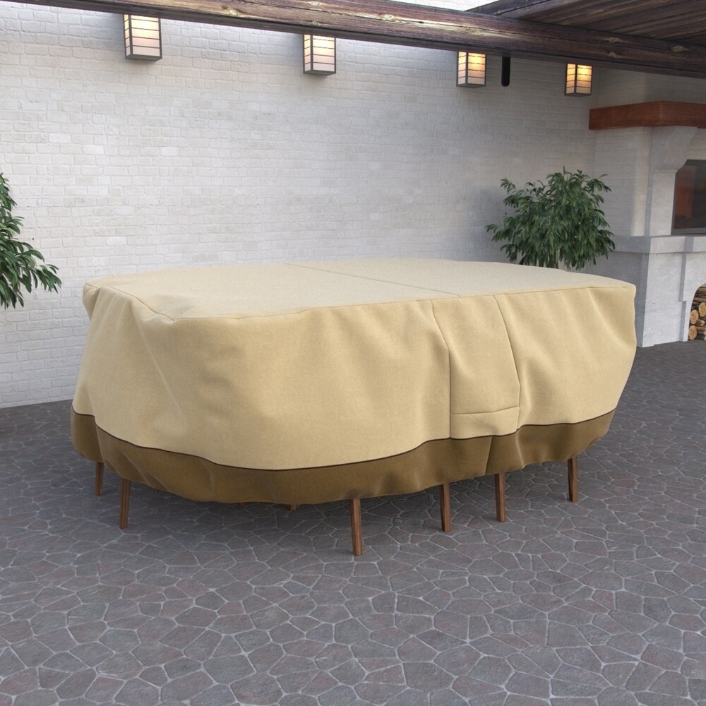 Shop Dura Covers Fade Proof Heavy Duty Oval Rectangular Patio Table And Chair Set Cover Pebble Large Overstock 27166309