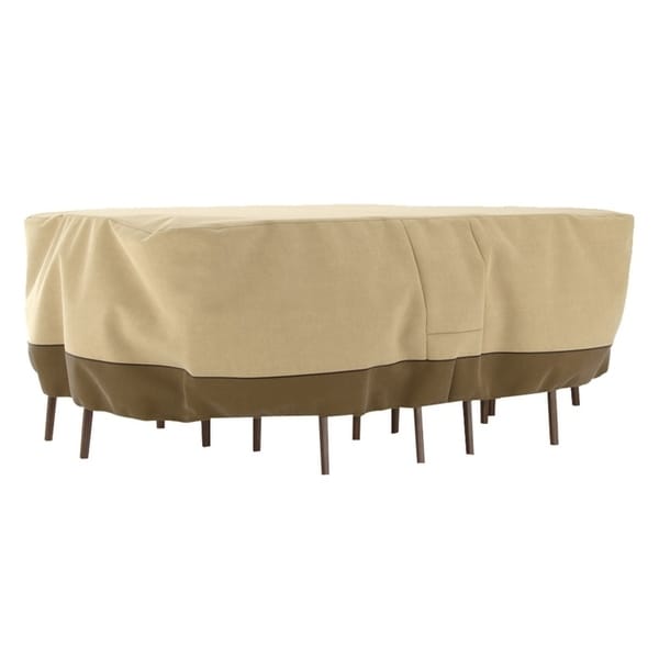 Dura Covers Fade Proof Heavy Duty Oval Rectangular Patio Table and Chair Set Cover - Pebble, Large