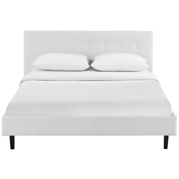 Copper Grove Silistra Queen-size White Fabric Platform Bed with Tufted Headboard
