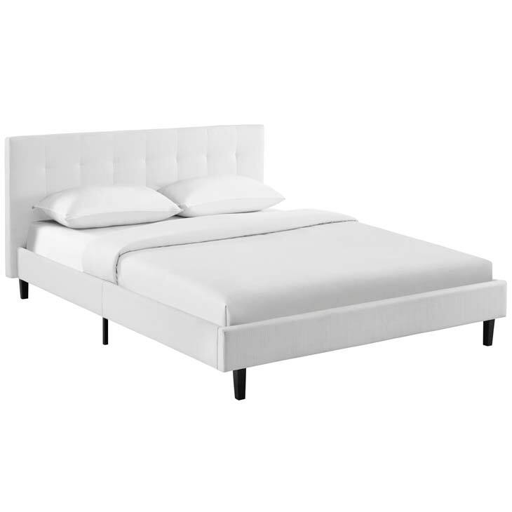 Copper Grove Silistra Queen-size White Fabric Platform Bed with Tufted Headboard