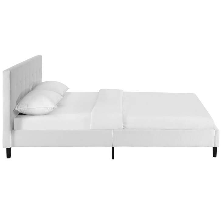 Copper Grove Silistra Queen-size White Fabric Platform Bed with Tufted Headboard