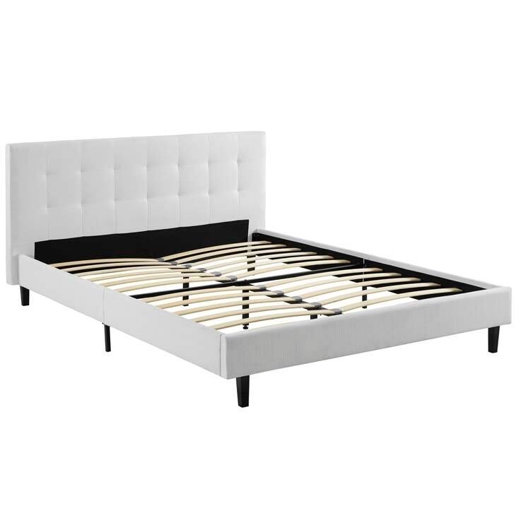 Copper Grove Silistra Queen-size White Fabric Platform Bed with Tufted Headboard