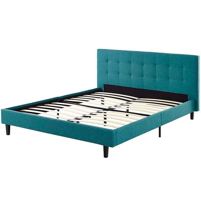 Copper Grove Silistra Queen-size Teal Fabric Platform Bed with Tufted Headboard