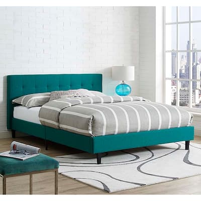 Copper Grove Silistra Queen-size Teal Fabric Platform Bed with Tufted Headboard