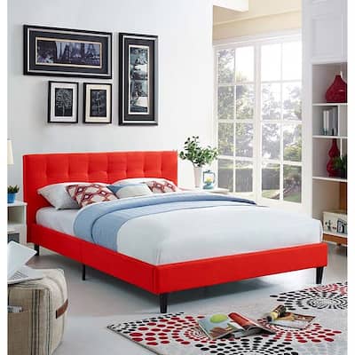 Copper Grove Silistra Full-size Red Fabric Platform Bed with Tufted Headboard