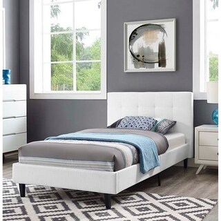 Copper Grove Silistra Twin-size White Fabric Platform Bed with Tufted ...