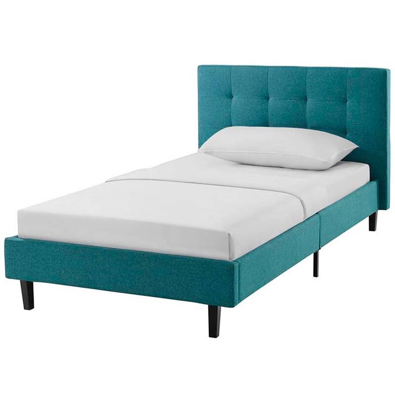 Copper Grove Silistra Twin-size Teal Fabric Platform Bed with Tufted Headboard