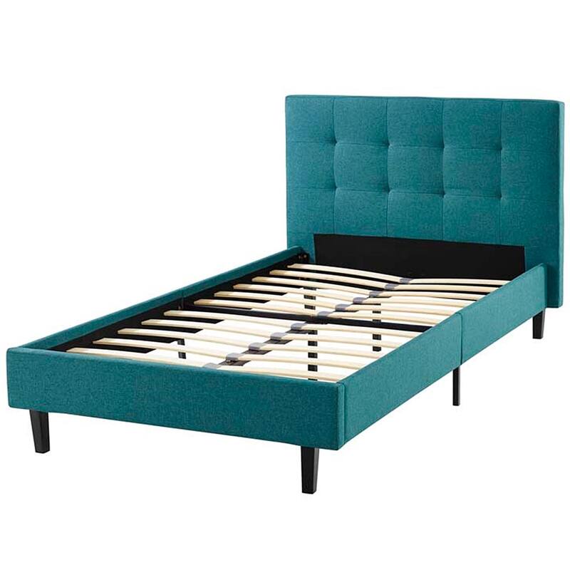 Copper Grove Silistra Twin-size Teal Fabric Platform Bed with Tufted Headboard