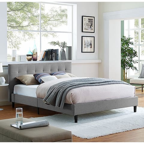 Copper Grove Silistra Queen-size Light Grey Fabric Platform Bed with Tufted Headboard
