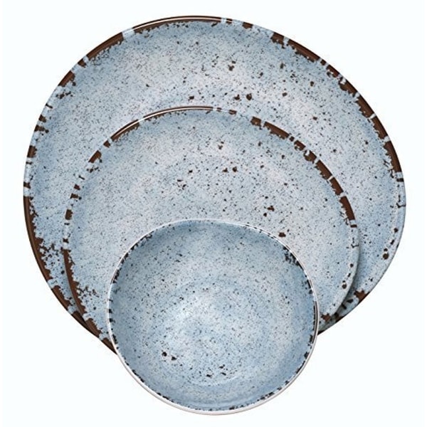 Melange 54-Pcs Melamine Dinnerware Set(Egg Collection) Color: Blue, Dinner Plate, Salad Plate & Soup Bowl(18 Each)
